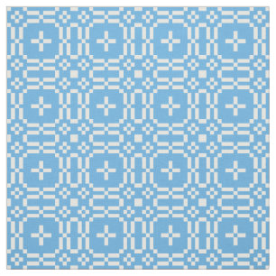Welsh Faux Tapestry White on Sky Blue Pattern Fabric