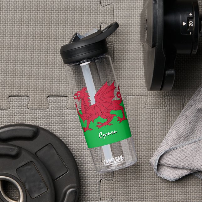 Welsh Flag bottle, Red Dragon, patriotic Wales Water Bottle (Gym)