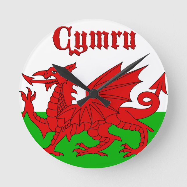 Welsh Flag Cymru Round Clock (Front)