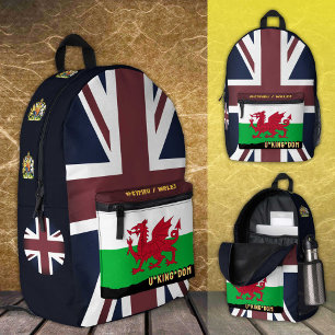 Welsh Flag, Cymru, vintage British Union Jack /UK Printed Backpack
