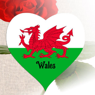 Welsh Flag Heart Sticker, patriotic Wales, Dragon Heart Sticker