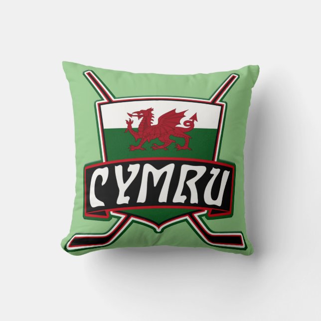 Welsh Flag Ice Hockey Logo Name And Number  Cushion (Front)