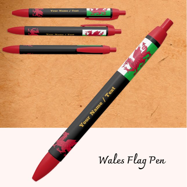 Welsh Flag Pen, Wales / Cymru Personalised Black Ink Pen (Creator Uploaded)