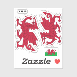 Welsh Flag Sticker, Red Dragon - Cymru, Wales