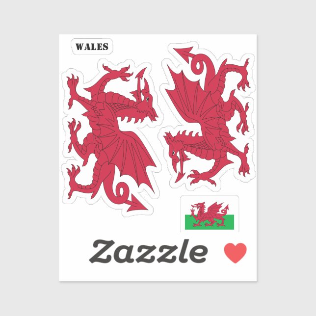 Welsh Flag Sticker, Red Dragon - Cymru, Wales (Sheet)