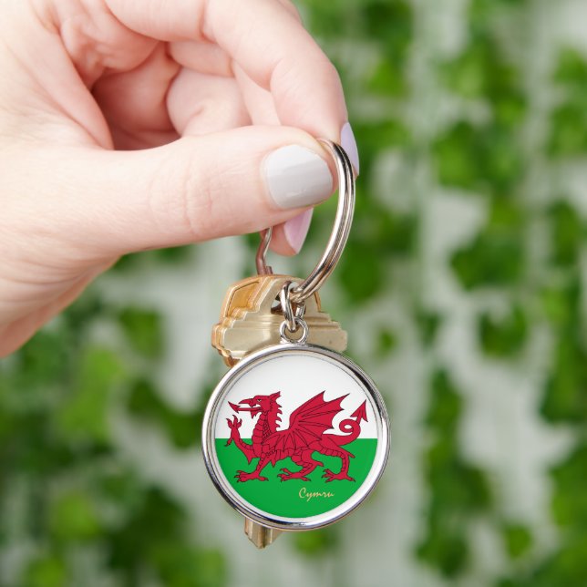 Welsh Flag & Wales fashion, sports /Cymru keychain (Hand)