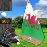 Welsh flag & Wales, monogrammed Cymru / Golf Towel<br><div class="desc">Sports/Golf Towel: Wales & Welsh flag (Red Dragon / Cymru) with monogrammed "custom" name at the bottom - love my country,  travel,  holiday,  patriots / sports fans</div>