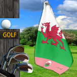 Welsh flag & Wales, monogrammed Cymru / lady Golf Golf Towel<br><div class="desc">Sports/Golf Towel (Pink): Wales & Welsh flag (Red Dragon / Cymru) with monogrammed "custom" name at the bottom - love my country,  travel,  holiday,  patriots / sports fans</div>
