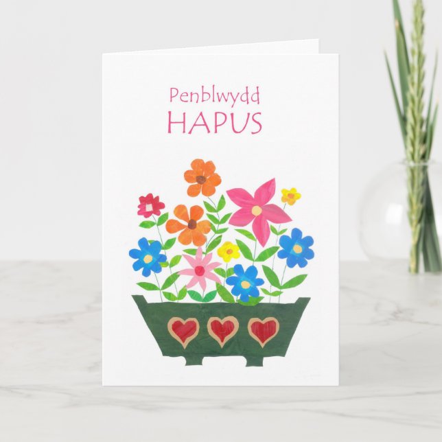 Welsh Greeting: Floral Birthday Card (Front)