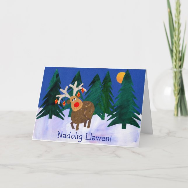 Welsh Greeting, Reindeer, Fun Christmas Card (Front)