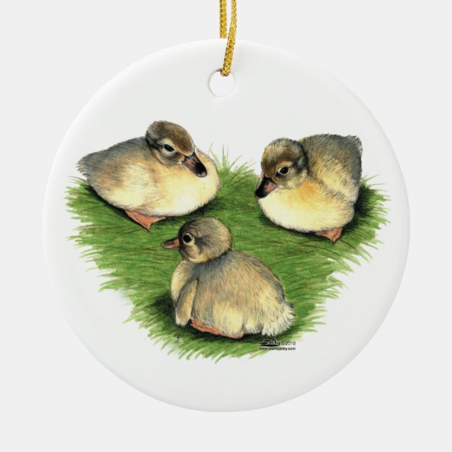 Welsh Harlequin Ducklings Ceramic Tree Decoration (Front)