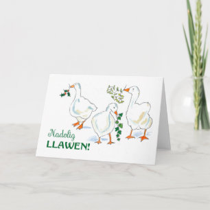 Welsh Language Greeting Christmas Geese Card