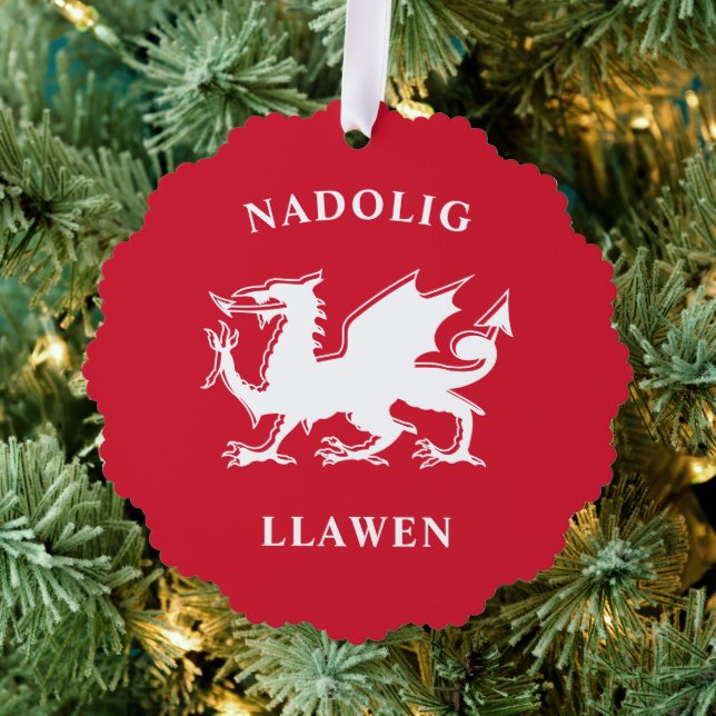 Welsh Merry Christmas Simple Celtic Nadolig Llawen Tree Decoration Card (Insitu (Tree))