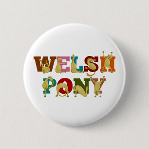 Welsh Pony with colourful text 6 Cm Round Badge