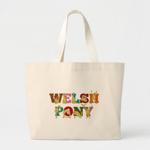 Welsh Pony with colourful text Large Tote Bag