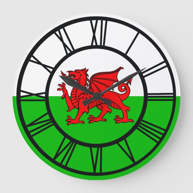 Welsh Red Dragon Wales Flag Large Clock (Front)