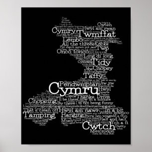 Welsh Slang Word Art Map Poster