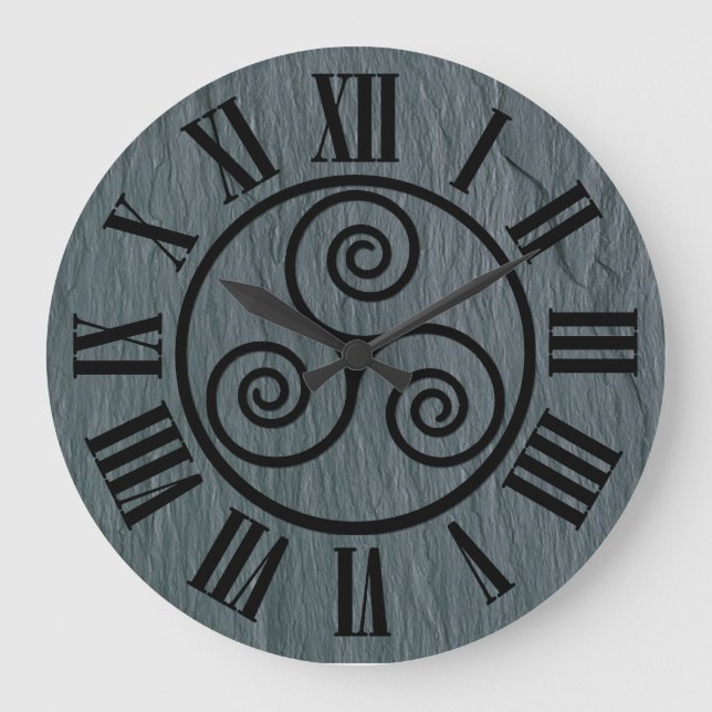 Welsh Slate Effect, Celtic Icon, Black Roman Figs. Large Clock (Front)