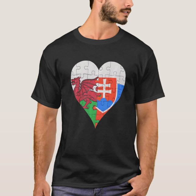 Welsh Slovakian Flag Heart T-Shirt (Front)