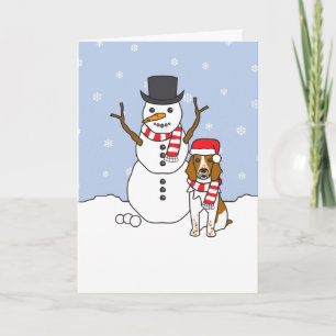 Welsh Springer Spaniel and Snowman Holiday Card