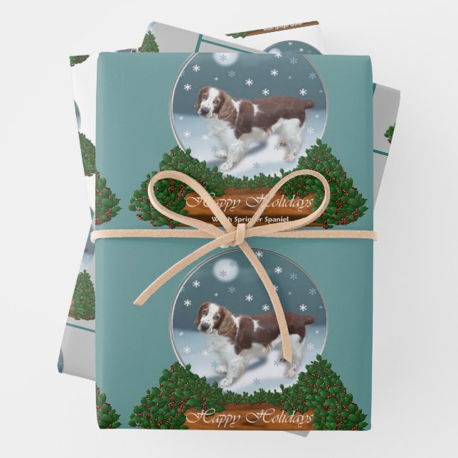 Welsh Springer Spaniel Christmas Wrapping Paper Sheet (In situ)