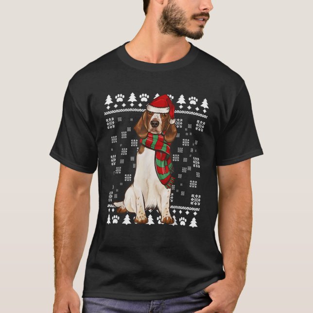 Welsh Springer Spaniel Dog Santa Hat Xmas Ugly Chr T-Shirt (Front)