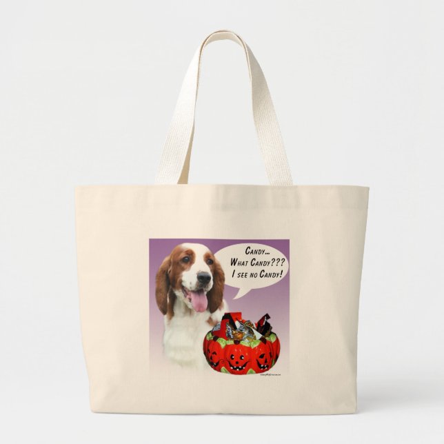 Welsh Springer Spaniel Halloween Candy Large Tote Bag (Front)