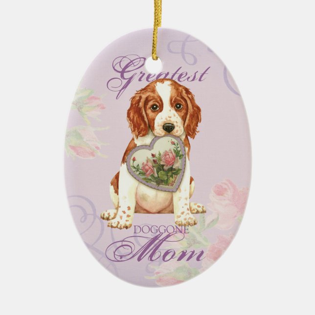 Welsh Springer Spaniel Heart Mum Ceramic Ornament (Front)