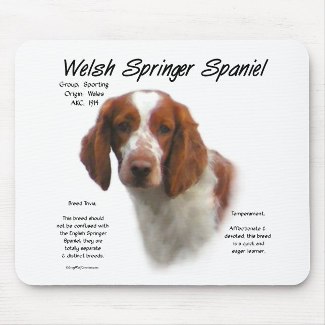 Welsh Springer Spaniel History Design Mouse Pad (Front)