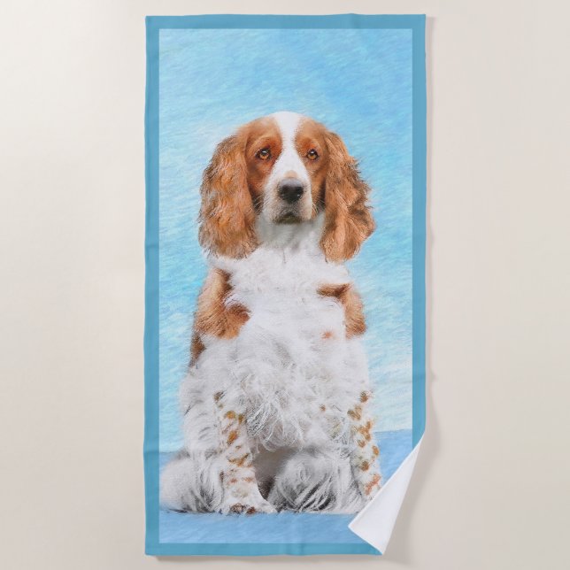 Welsh Springer Spaniel Painting - Original Dog Art Beach Towel (Front)
