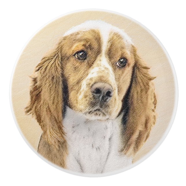 Welsh Springer Spaniel Painting - Original Dog Art Ceramic Knob (Front)