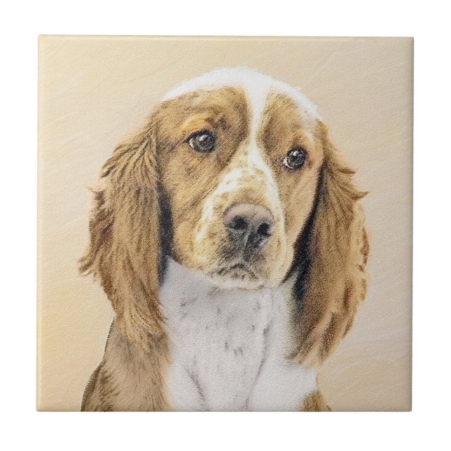 Welsh Springer Spaniel Painting - Original Dog Art Ceramic Tile (Front)