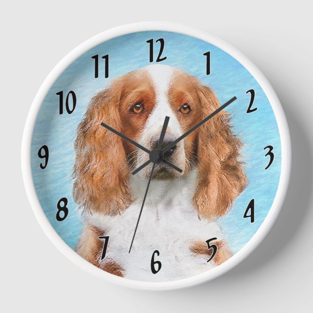 Welsh Springer Spaniel Painting - Original Dog Art Clock (Front)