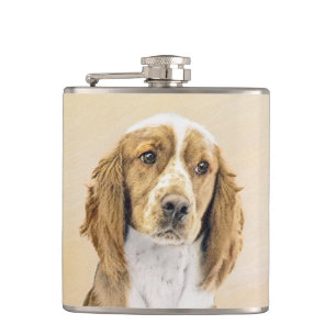 Welsh Springer Spaniel Painting - Original Dog Art Hip Flask