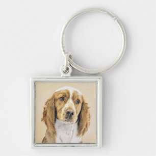 Welsh Springer Spaniel Painting - Original Dog Art Key Ring