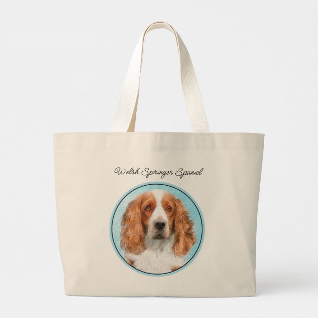 Welsh Springer Spaniel Painting Original Dog Art Large Tote Bag (Back)