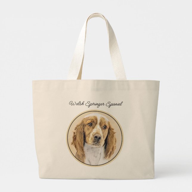 Welsh Springer Spaniel Painting Original Dog Art Large Tote Bag (Back)
