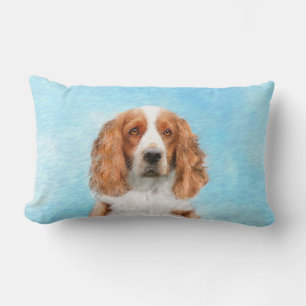 Welsh Springer Spaniel Painting - Original Dog Art Lumbar Cushion
