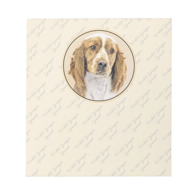 Welsh Springer Spaniel Painting - Original Dog Art Notepad (Front)