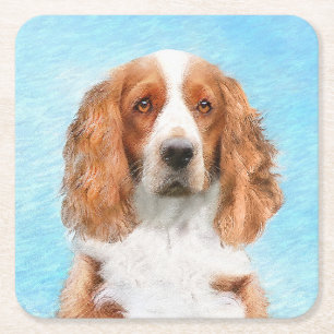 Welsh Springer Spaniel Painting - Original Dog Art Square Paper Coaster