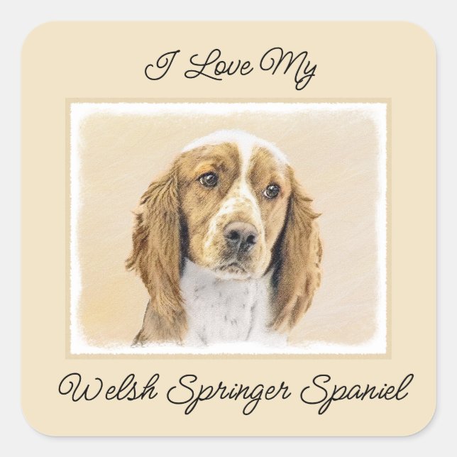 Welsh Springer Spaniel Painting - Original Dog Art Square Sticker (Front)
