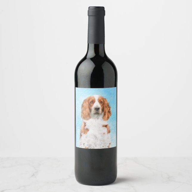 Welsh Springer Spaniel Painting - Original Dog Art Wine Label (Front)