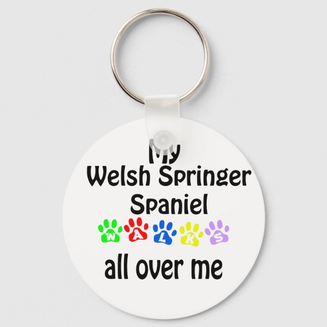Welsh Springer Spaniel Walks Design Key Ring (Front)