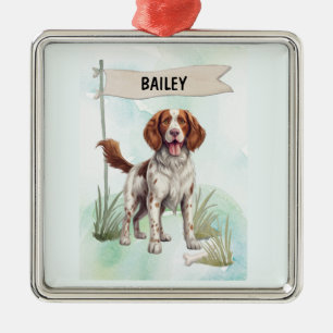 Welsh Springer Spaniel Watercolor Personalised Dog Metal Ornament
