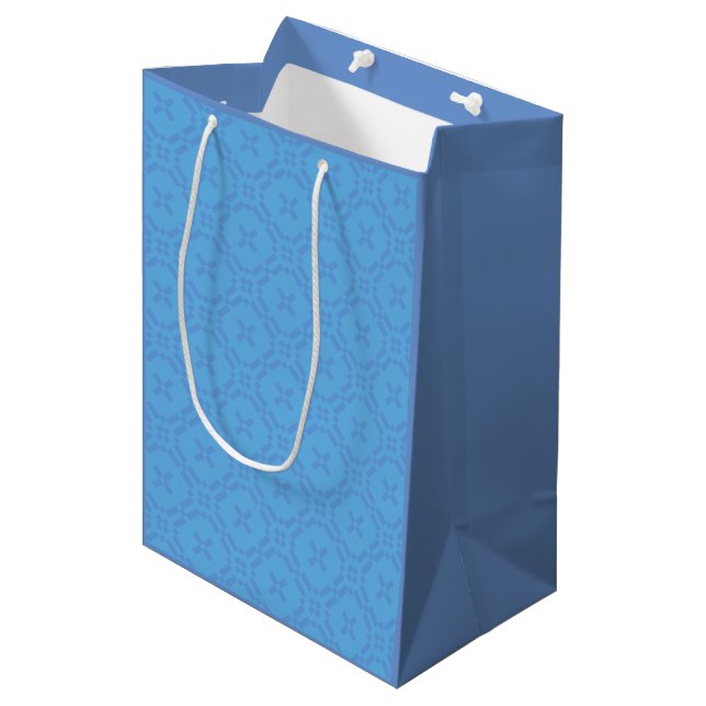 Welsh Tapestry Pattern, Blue Medium Gift Bag (Front Angled)