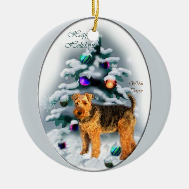 Welsh Terrier Christmas Gifts Ceramic Ornament (Front)