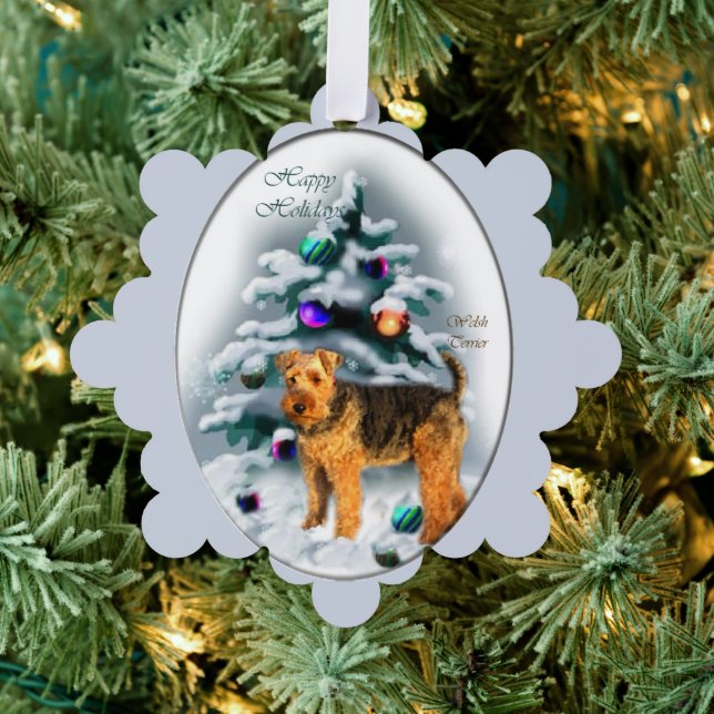 Welsh Terrier Christmas Tree Decoration Card (Insitu (Tree))
