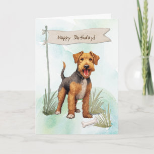 Welsh Terrier Dog Breed Under Birthday Sign Card