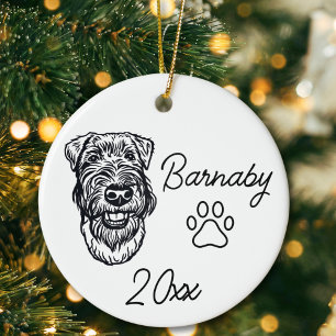 Welsh Terrier Dog Custom Name & Year Line Art Ceramic Ornament