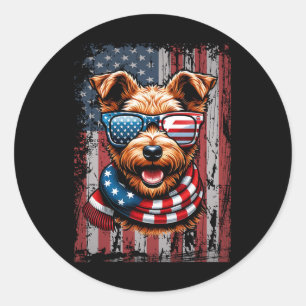 Welsh Terrier Dog Lover Us Flag 4th Of July Patrio Classic Round Sticker